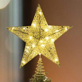 img 4 attached to 🌟 Callenbach LED Metal Star Lighted Christmas Tree Topper – 10 inch Golden Xmas Decorations with Glitter Ornaments