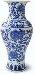 img 3 attached to 🌼 Dahlia 13-Inch Blue and White Porcelain Flower Vase with Lucky Peach Blossom Motif - Fish Tail Vase