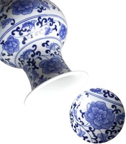 img 1 attached to 🌼 Dahlia 13-Inch Blue and White Porcelain Flower Vase with Lucky Peach Blossom Motif - Fish Tail Vase