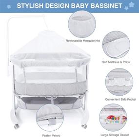 img 2 attached to 🏻 Beiens 2-in-1 Baby Bassinet with Removable Mosquito Net - Wooden Bedside Sleeper Cribs, Adjustable Nursery Bed for Newborns, Infants, Baby Boys & Girls