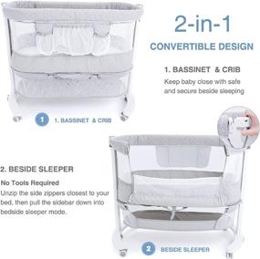 img 3 attached to 🏻 Beiens 2-in-1 Baby Bassinet with Removable Mosquito Net - Wooden Bedside Sleeper Cribs, Adjustable Nursery Bed for Newborns, Infants, Baby Boys & Girls