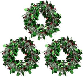 img 3 attached to 🎄 Deck Your Door with a Green Tinsel Front Door Wreath: a Stunning Addition to Your Holiday Decor - Set of 3, 11.8 x 11.8 Inches