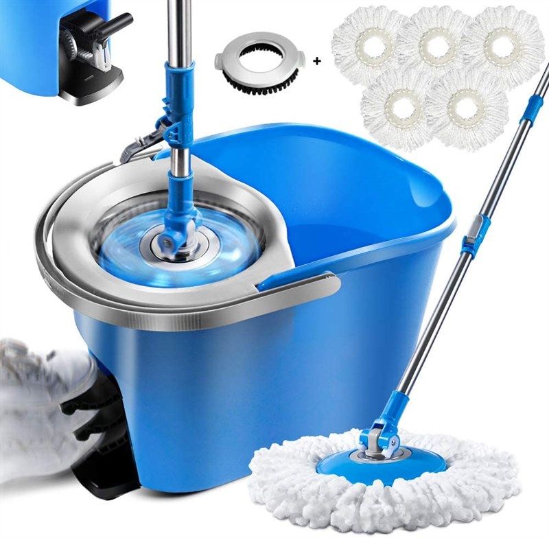 Mastertop Spin Mop and Bucket System with Wringer Set for Floor Cleaning, 4  Microfiber Mop Heads