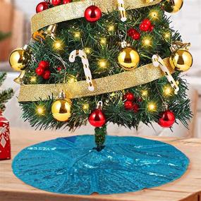 img 4 attached to 🎄 ShinyBeauty Mini Tree Skirt: Turquoise Sequin 24Inch Teal Mini Christmas Tree Skirt - Aqua Blue Christmas Decorations for Small/Slim/Pencil/Tabletop Trees