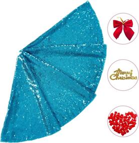 img 3 attached to 🎄 ShinyBeauty Mini Tree Skirt: Turquoise Sequin 24Inch Teal Mini Christmas Tree Skirt - Aqua Blue Christmas Decorations for Small/Slim/Pencil/Tabletop Trees