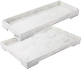 img 4 attached to 🏺 Mili Home White Marble Tray Set - Stylish Counter, Vanity, Toilet Tank Décor - Large Bathroom Vanity Tray, Kitchen Tray - Marble Accessories for Perfume, Jewelry, Candles - Organize and Beautify