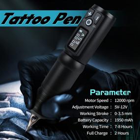 img 2 attached to 🖥️ LCD Display Wireless Tattoo Pen Kit - Rechargeable 1950mAh Battery Tattoo Machine Rotary Gun with Skin Cartridges - Professional Tattooing Equipment