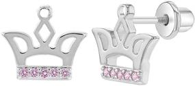 img 4 attached to 👑 10mm Rhodium Plated Pink Cubic Zirconia Princess Crown Safety Screw Back Earrings for Toddlers and Little Girls - Ideal Crown Jewelry Gift for Special Occasions