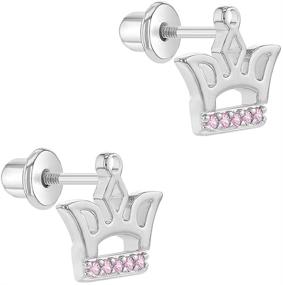 img 3 attached to 👑 10mm Rhodium Plated Pink Cubic Zirconia Princess Crown Safety Screw Back Earrings for Toddlers and Little Girls - Ideal Crown Jewelry Gift for Special Occasions