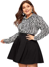 img 1 attached to 👗 SheIn Plus Size Basic Plain Grid Flared Skater Mini Short Skirt in Black (Large Plus) for Women