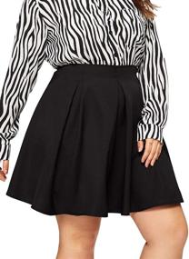 img 2 attached to 👗 SheIn Plus Size Basic Plain Grid Flared Skater Mini Short Skirt in Black (Large Plus) for Women