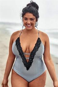 img 1 attached to 👙 Stylish and Flattering: CUPSHE Women's Plus Size One Piece Swimsuit with Stripy Lace V Neck Bikini Design