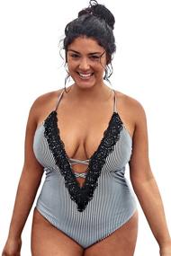 img 4 attached to 👙 Stylish and Flattering: CUPSHE Women's Plus Size One Piece Swimsuit with Stripy Lace V Neck Bikini Design