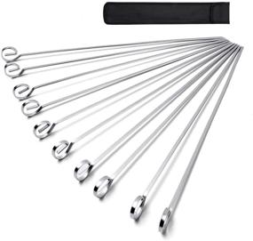 img 4 attached to 🍢 BURLIHOME 10Pcs Stainless Steel Skewers for Grilling - 15 Inch Reusable Skewer Sticks with Bag and Brush - Ideal for Meat and Vegetable BBQ