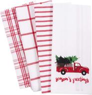 🚚 kaf home vintage red christmas truck dish towel set - perfect holiday kitchen decor, 100% cotton, 18 x 28-inch logo