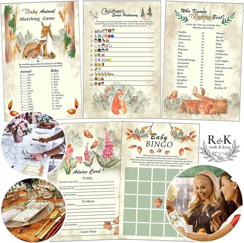 woodland creatures baby shower games 로고