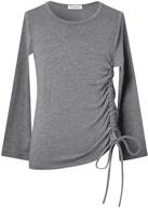 👚 women's casual long sleeve shirts with side drawstring - tunic blouse, round neck fall tops logo