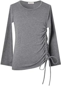 img 4 attached to 👚 Women's Casual Long Sleeve Shirts with Side Drawstring - Tunic Blouse, Round Neck Fall Tops