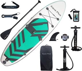 img 4 attached to 🏄 Aqua Plus 11ftx33inx6in Inflatable SUP for All Skill Levels Stand Up Paddle Board with Adjustable Paddle, Double Action Pump, ISUP Travel Backpack, Leash, Shoulder Strap - Ideal for Youth & Adult Inflatable Paddle Boarding