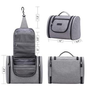 img 3 attached to Versatile and Waterproof Gray Travel Toiletry Bag with Hook - Ideal for Men and Women - YESPER Hanging Shaving Dopp Kit with Makeup Organizer