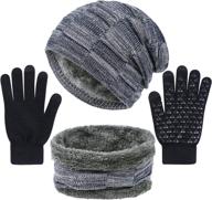 🧣 cozy winter hat scarf and gloves set for men and women - knit slouchy beanie cap, neck warmer & screen-touch texting gloves logo