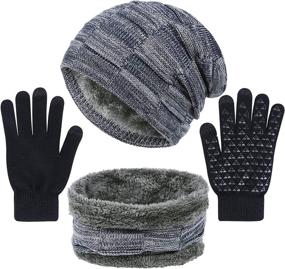 img 4 attached to 🧣 Cozy Winter Hat Scarf and Gloves Set for Men and Women - Knit Slouchy Beanie Cap, Neck Warmer & Screen-Touch Texting Gloves