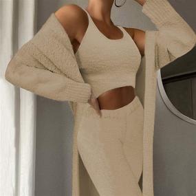 img 3 attached to 👖 VamJump Women's 3-Piece Lounge Set: Scoop Neck Crop Tops, High Waist Pants & Open Front Cardigan Outfit Set