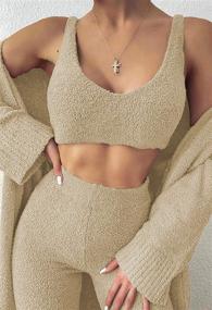 img 2 attached to 👖 VamJump Women's 3-Piece Lounge Set: Scoop Neck Crop Tops, High Waist Pants & Open Front Cardigan Outfit Set