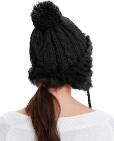 img 3 attached to Warm Winter Skull Beanie Hat with Faux Fur - 🧣 Cozy Knit Ski Cap for Women with Soft Fleece Ear Flaps