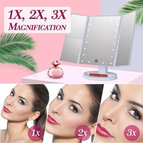 img 3 attached to SHNAP Makeup Mirror with Lights: Touch Screen Vanity Mirror, 2X/3X Magnification, 21 LEDs Trifold Mirror - Dimmable, Dual Power Supply, 180° Rotation - Portable Cosmetic Light Up Mirror in Gift Box