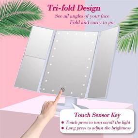 img 1 attached to SHNAP Makeup Mirror with Lights: Touch Screen Vanity Mirror, 2X/3X Magnification, 21 LEDs Trifold Mirror - Dimmable, Dual Power Supply, 180° Rotation - Portable Cosmetic Light Up Mirror in Gift Box