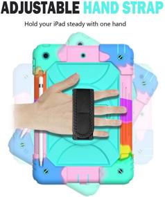 img 2 attached to 👧 Kid-Friendly iPad 10.2 Case: SIBEITU iPad 9th Gen Case with Pencil Holder and Shoulder Strap - Heavy Duty Protection for iPad 2021/2020/2019 (10.2 inch, Turquoise)