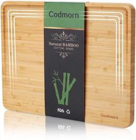 img 4 attached to Godmorn Bamboo Cutting Board with Juice Groove - 2021 Updated Angled Surface Butcher Block for Heavy 🔪 Duty Kitchen Tasks - Ideal for Meat, Vegetables, Cheese, and More - BPA Free - 15.3 x 11.4