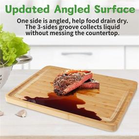 img 3 attached to Godmorn Bamboo Cutting Board with Juice Groove - 2021 Updated Angled Surface Butcher Block for Heavy 🔪 Duty Kitchen Tasks - Ideal for Meat, Vegetables, Cheese, and More - BPA Free - 15.3 x 11.4