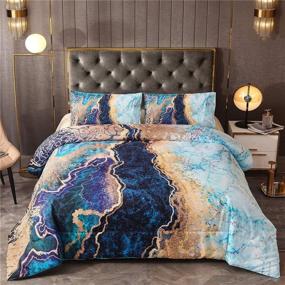 img 4 attached to YEARNING King Size Comforter Set Blue Marble: 3 Pc Microfiber Bedding Set with Pillowcases