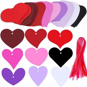 img 4 attached to Supla 90 Pcs 9 Colors 9 Heart Cut Outs Valentine's Day Tag Set: Blank Paper Tags with Holes, Treats Tags, Hang Label Tags, Place Cards + 100 Pcs Decorative Organza Ribbon