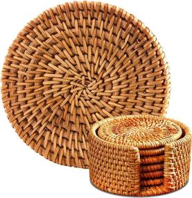 img 4 attached to 🍹 Round Rattan Coasters for Drinks and Spills