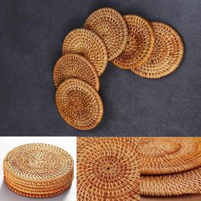 img 2 attached to 🍹 Round Rattan Coasters for Drinks and Spills