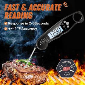 img 3 attached to 🔥 Fast & Precise Black Instant Read Meat Thermometer with Backlight, Magnet, Calibration, and Foldable Probe – Ideal for Deep Fry, BBQ, Grill, and Roast Turkey Cooking