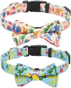 img 4 attached to 🦕 2-Pack Dinosaur Print Dog Collar with Detachable Bowtie - Soft Adjustable Breakaway Pet Collar for Small to Medium Cats and Dogs