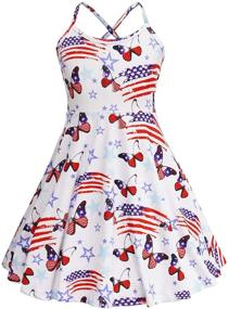 img 4 attached to 🦄 Summer Unicorn Spaghetti Strap Cami Dress for Girls - Patriotic 4th of July American Flag Dresses