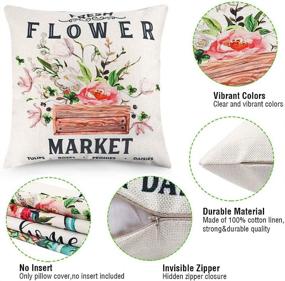 img 2 attached to 🌸 Set of 4 CDWERD Spring Pillow Covers 18x18 Inch - Fresh Flower Market Design for Spring Decor, Farmhouse Style Linen Cushion Cases, Ideal Spring Home Décor Accessories