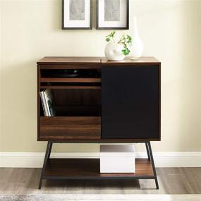 img 3 attached to 🎶 Walker Edison Modern Rectangle Sideboard with Record Player Storage - Entryway Serving Storage Cabinet Doors - Dining Room Console - 30 Inch - Black and Dark Walnut