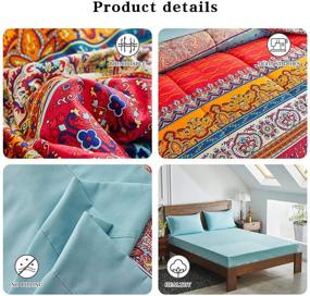 img 1 attached to 🛏️ Twin Kids Bed in a Bag 6-Pieces - Colorful Bohemian Style Tribal Blue and Red Printed - Reversible Comforter Set (1 Comforter, 1 Flat Sheet, 1 Fitted Sheet, 2 Pillow Shams, 1 Pillowcase)