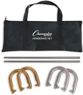 🐎 professional solid steel horseshoe set by champion sports: traditional outdoor lawn game with stakes, carrying case included логотип