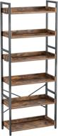 📚 rustic brown rolanstar 6 tier bookshelf: industrial wood bookcase with 4 hooks, vintage storage rack featuring open shelves and metal frame display rack for living room, bedroom логотип