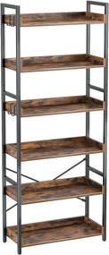 img 4 attached to 📚 Rustic Brown Rolanstar 6 Tier Bookshelf: Industrial Wood Bookcase with 4 Hooks, Vintage Storage Rack featuring Open Shelves and Metal Frame Display Rack for Living Room, Bedroom