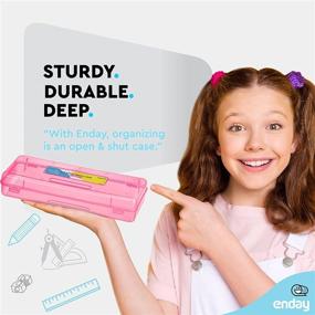 img 4 attached to 📏 Pink Pencil Box Storage Organizer Utility - Long Ruler Length Plastic Pencil Case for School, Office Supplies - Ideal for Kids & Adults in Red, Green, Grey, Purple, Blue - 1PK - By Enday