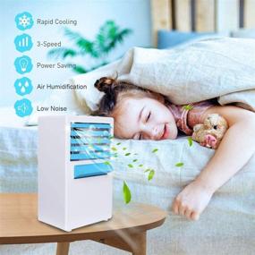 img 3 attached to 🌬️ Stay Cool and Comfortable with the Personal Air Cooler - 4-in-1 Portable Table Fan and Quiet Mini Air Conditioner for Home and Office with Icebox, 3 Fan Speeds, Air Humidifier, and AC Adapter Included