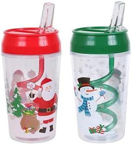 img 1 attached to 🎅 Set of 2 Christmas Tumblers with Closable Swirl Straws - 12 oz, featuring Santa and Snowman